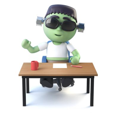 3D Halloween Frankenstein canavar masasında oturur