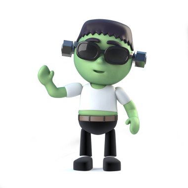 3D çocuk Frankenstein canavar dalgalar Merhaba
