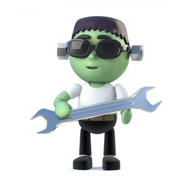 bir anahtar tutan 3D Halloween Frankenstein canavar