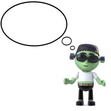 düşünce balonu ile 3D sevimli Cadılar Bayramı Frankenstein canavar