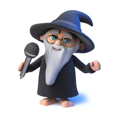 bir mikrofon içine şarkı 3D komik karikatür sihirbaz büyücü