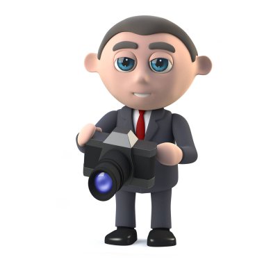 3D Işadamı onun kamera ile bir fotoğraf çeker