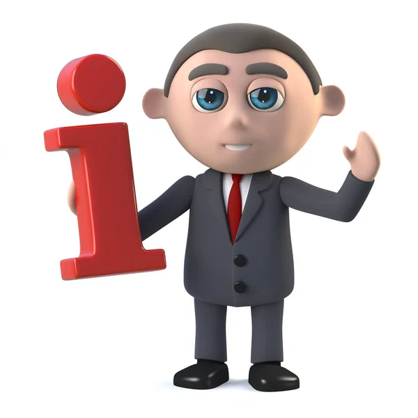 3D biznesmen posiadający symbol informacyjny — Zdjęcie stockowe