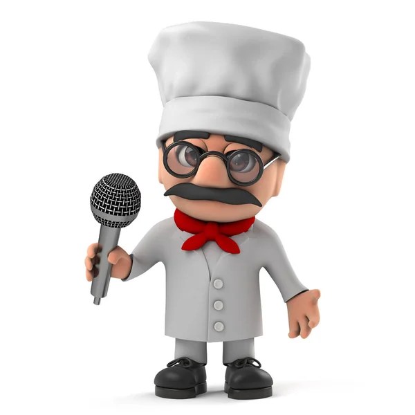 3d engraçado desenho animado italiano pizza chef personagem canta no microfone — Fotografia de Stock