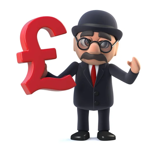 3D Bowler vylízaný britský podnikatel má symbol měny UK libry Sterling — Stock fotografie