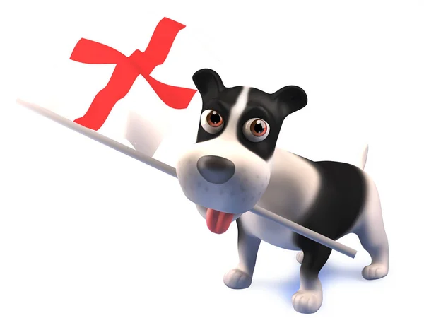 Cool Puppy dog innehar den engelska flaggan, 3D illustration — Stockfoto