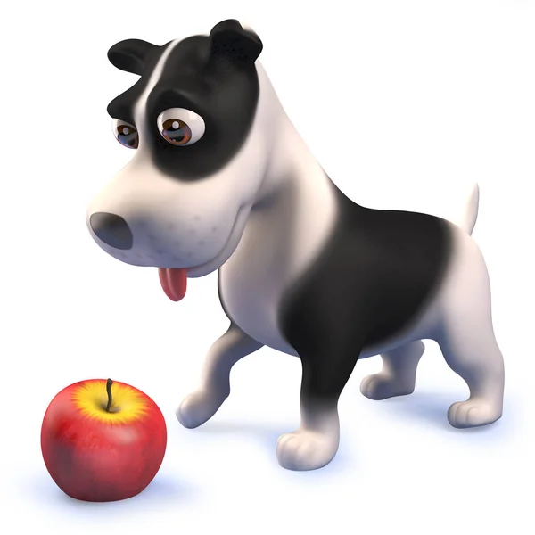 Cão de cachorro bonito cão em 3d brincando com uma maçã — Fotografia de Stock