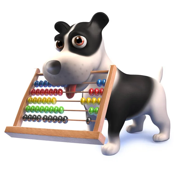 Tecknad 3D valp hund Hound hålla en Abacus i munnen — Stockfoto