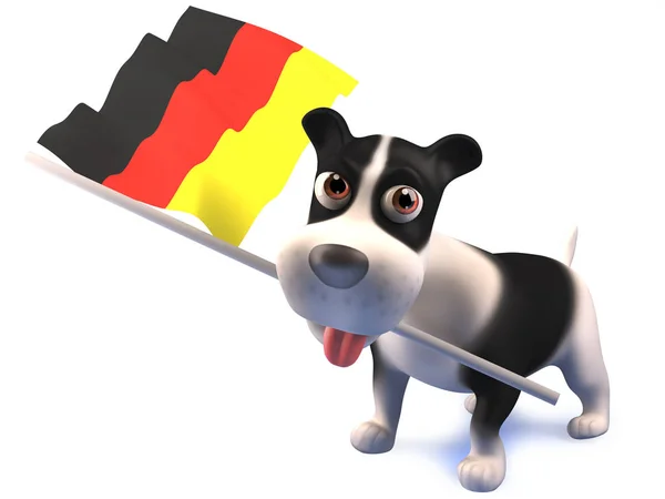 クールな子犬はドイツ国旗を保持し、3Dイラスト — ストック写真