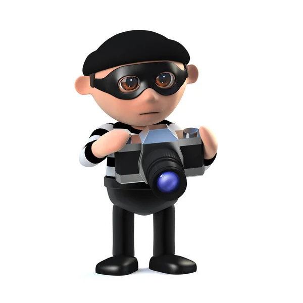 3d Burglar takes photo with his camera — Stock Photo, Image