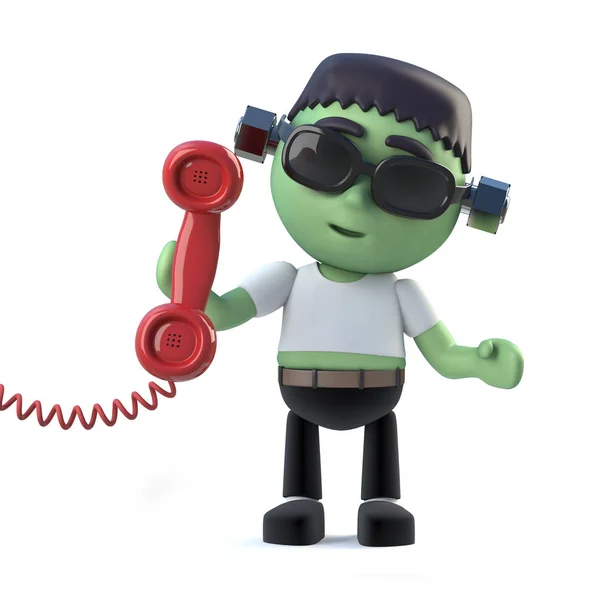 3D sevimli Halloween Frankenstein canavar telefon cevaplar — Stok fotoğraf