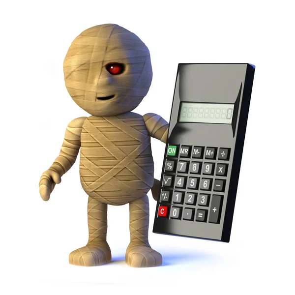 3D Egyptische mummie monster maakt gebruik van een Calculator — Stockfoto