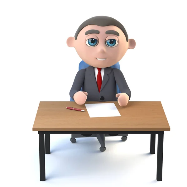 3d uomo d'affari si siede alla sua scrivania — Foto Stock