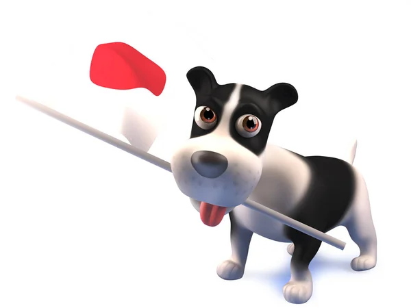 Cachorro legal segura a bandeira japonesa, ilustração 3d — Fotografia de Stock