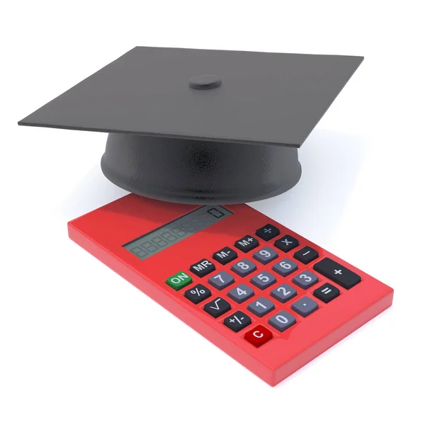 3d placa de argamassa de graduação na calculadora — Fotografia de Stock