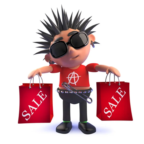 만화 펑크 록 아이 에 3D 보유 판매 쇼핑 백 — 스톡 사진