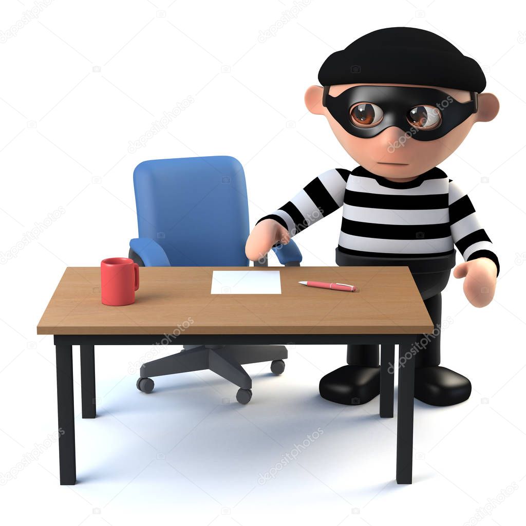 3d Sneaky burglar spys on your desk