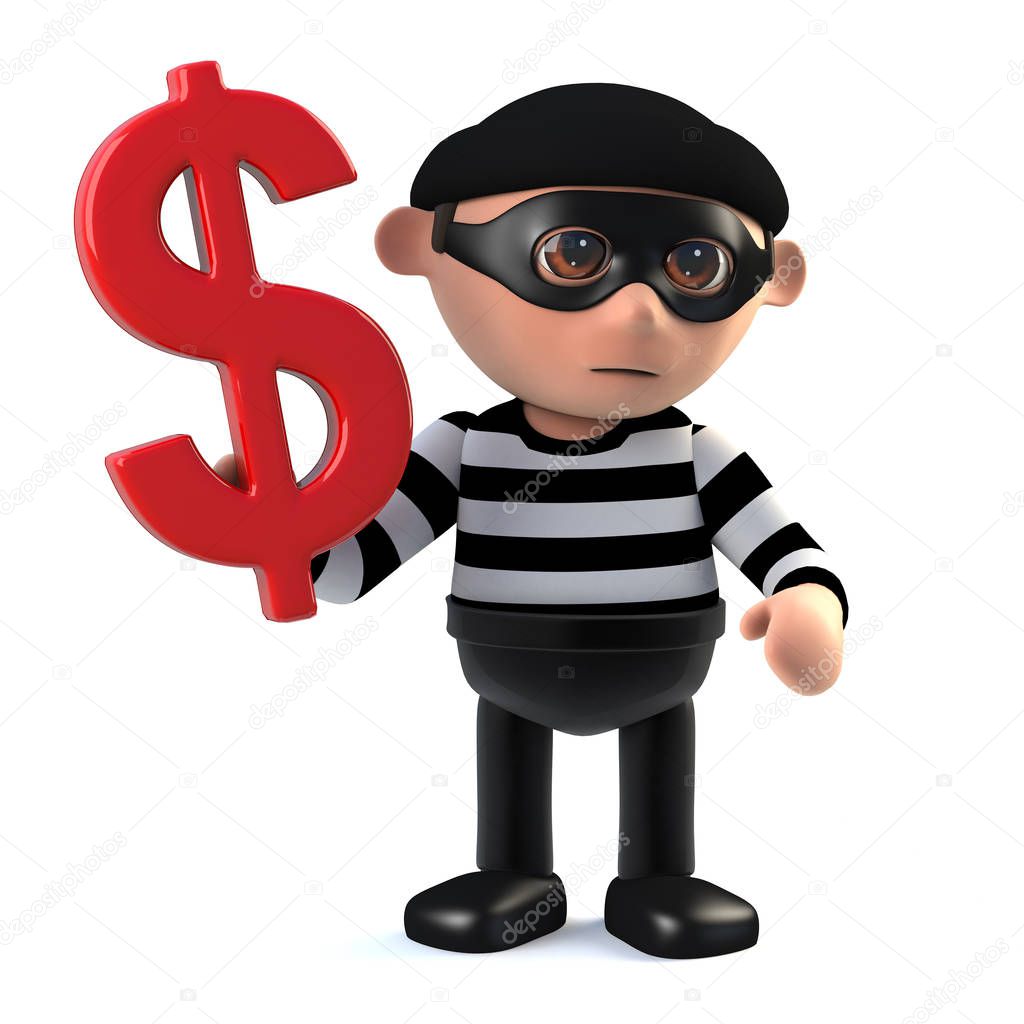 3d Burglar holds a US Dollar currency symbol