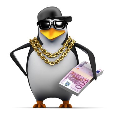 3d Rapçi penguen Euro notları tutar