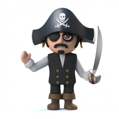 3d Korsan kaptan dalgalar bir deniz merhaba