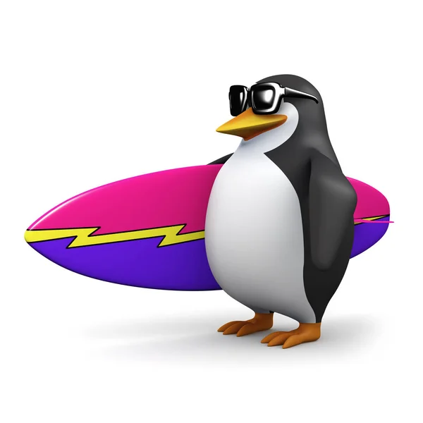 3D Surfer pingvin — Stockfoto