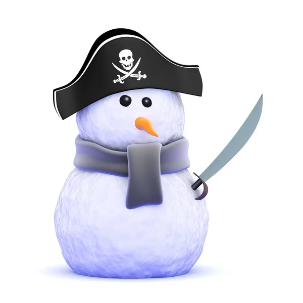 3d Pirate snowman with cutlass — Stock Photo, Image