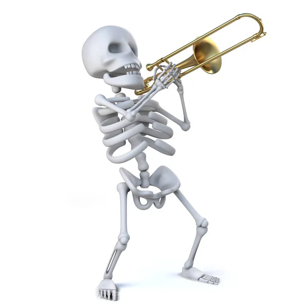 3D skelet spelen zijn trombone met verve — Stockfoto