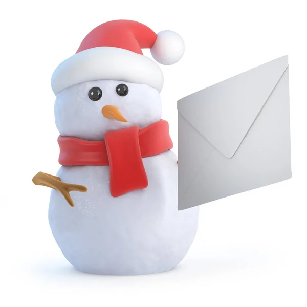 3d santa schneemann bekommt mail — Stockfoto