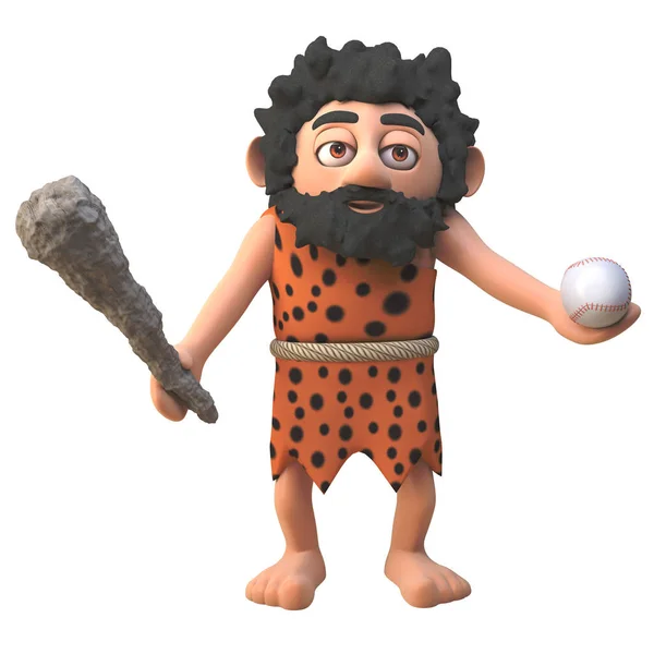 3d çizgi film caveman karakter beyzbol oyunu, 3d illüstrasyon icat