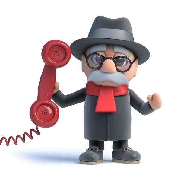 3D gammal man besvarar telefonen — Stockfoto