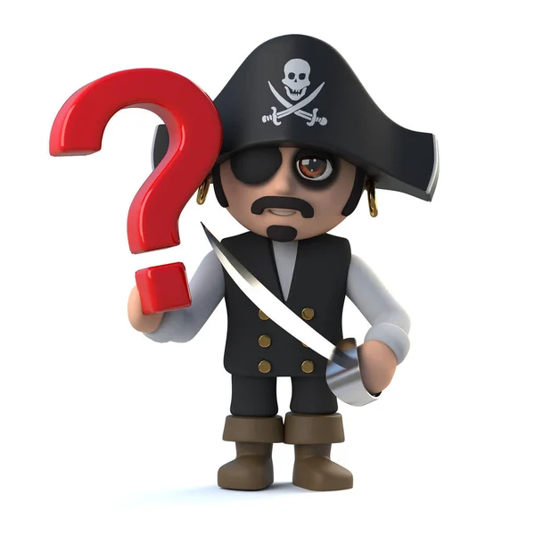 3d lindo de dibujos animados pirata capitán personaje tiene una pregunta — Foto de Stock