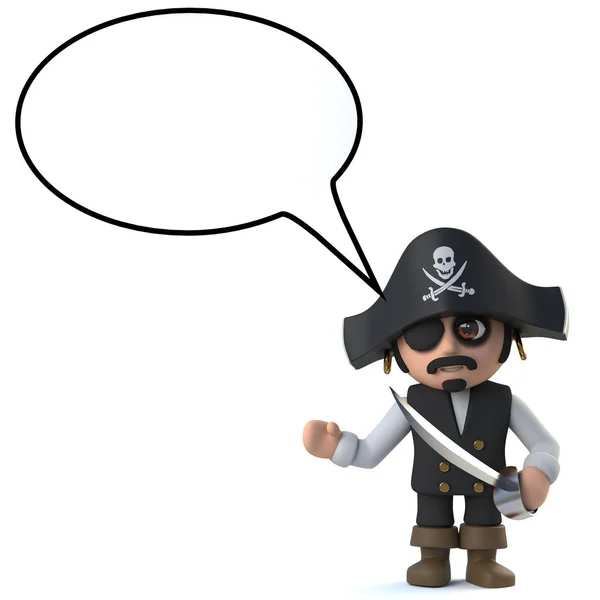 3d divertido pirata capitán personaje con un globo de discurso en blanco — Foto de Stock