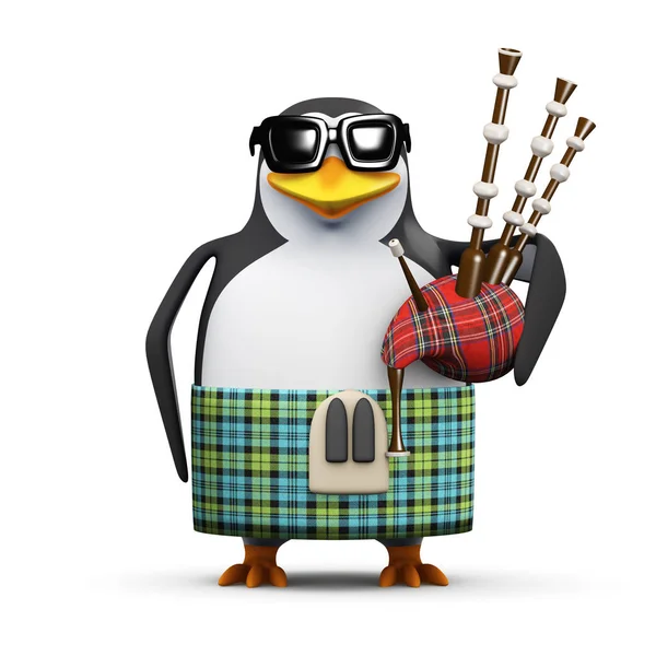3d Pinguino scozzese con cornamuse — Foto Stock