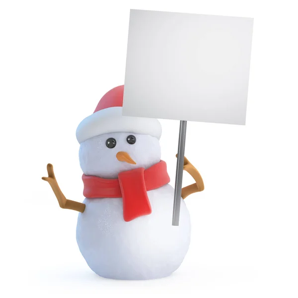 3d boneco de neve com um cartaz — Fotografia de Stock