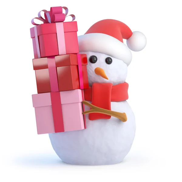 3d Santa boneco de neve presentes de Natal — Fotografia de Stock