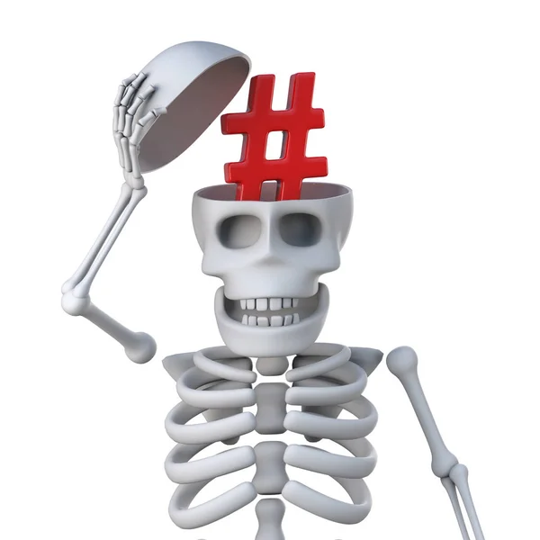 3d esqueleto tem um hash tag em seu crânio por algum motivo — Fotografia de Stock