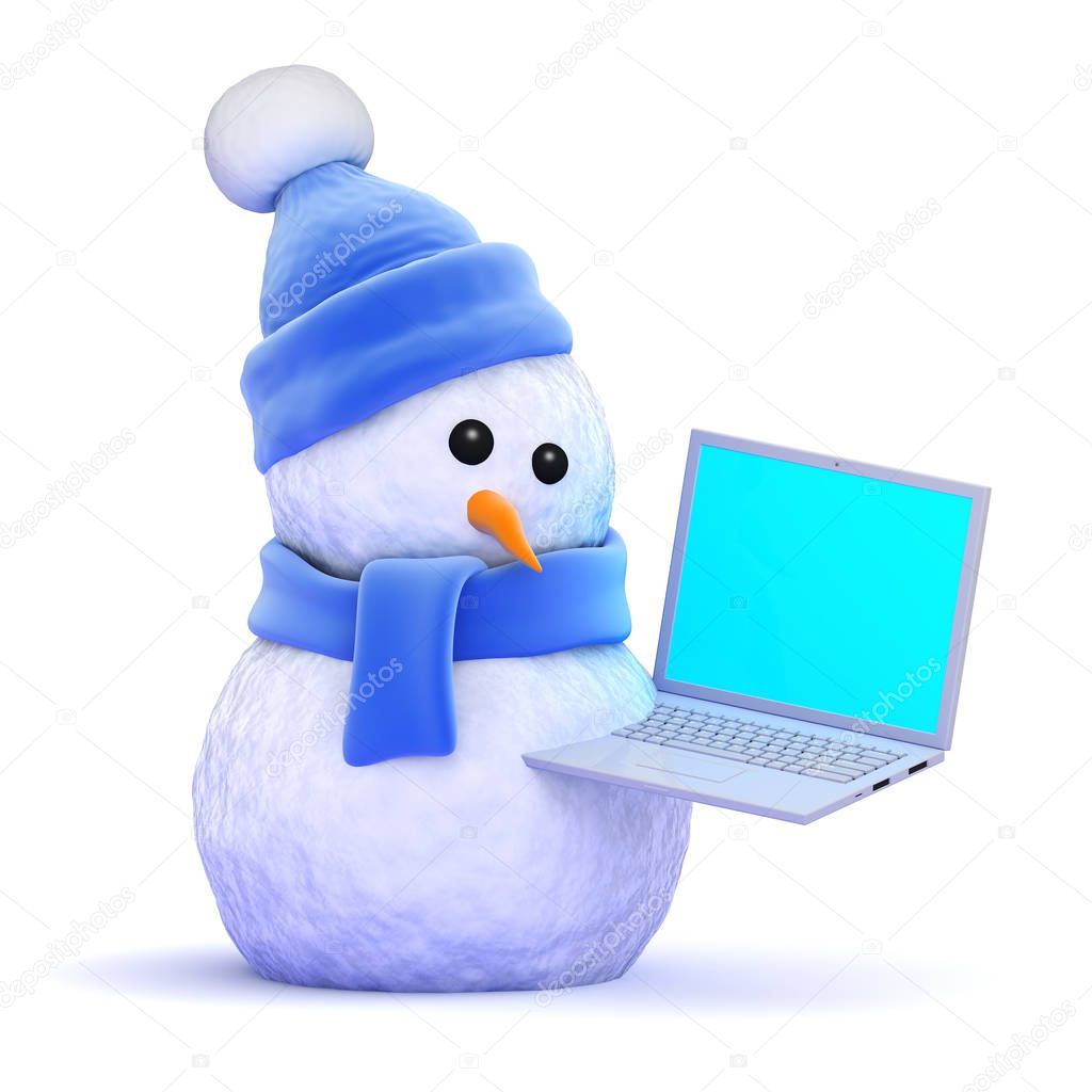 3d Snowman using a laptop