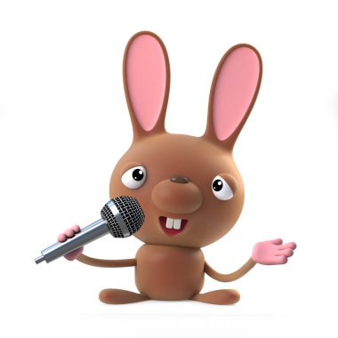 3d Sevimli karikatür Paskalya tavşanı bir mikrofon üzerinde blues şarkı