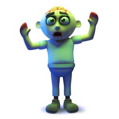Karikatür scarey undead zombi 3d havada kollarını sallayarak