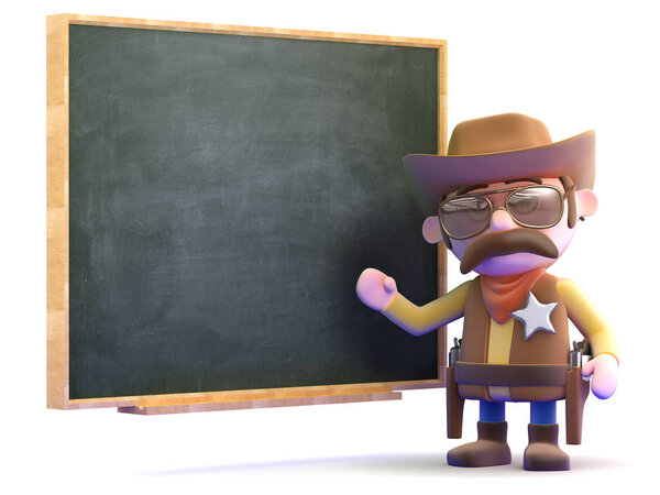 3d Cowboy sheriff at the blackboard