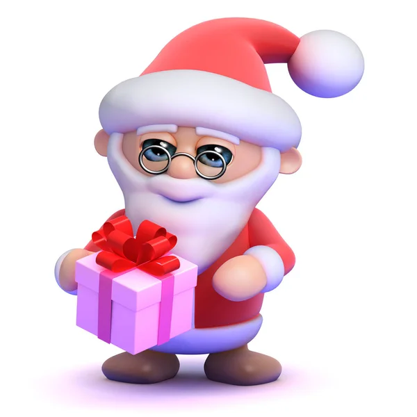 3D Kerstman met een klein cadeautje — Stockfoto