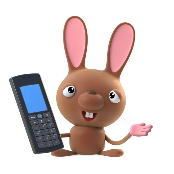 3d Cute cartoon Easter bunny rabbit character chats on a cellphone