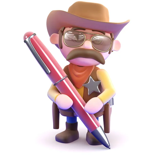 3D cowboy Sheriff írt egy tollat — Stock Fotó