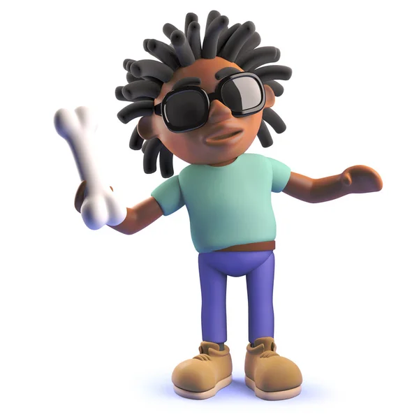 Zwarte man met dreadlocks gooien een bot voor zijn hond, 3D-illustratie — Stockfoto