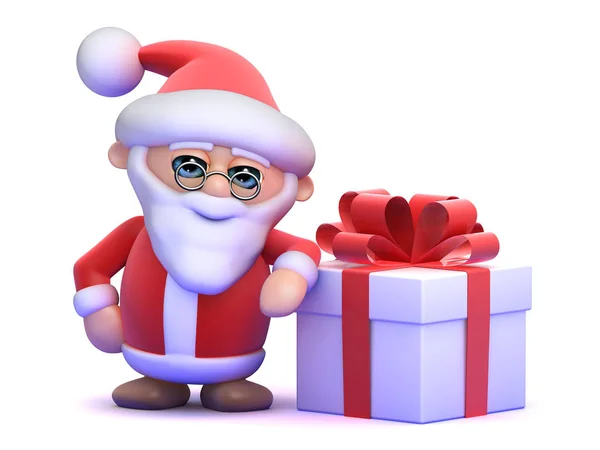 3d Noel Baba büyük bir hediye var — Stok fotoğraf