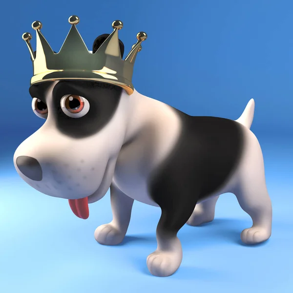 Kung valp hund bär sin fantastiska guldkrona av kungligheter, 3D illustration — Stockfoto