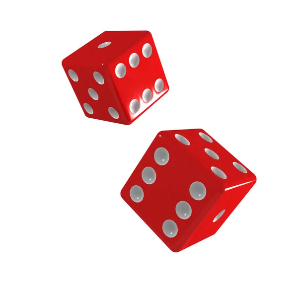 3D dvě červené kostky padající — Stock fotografie