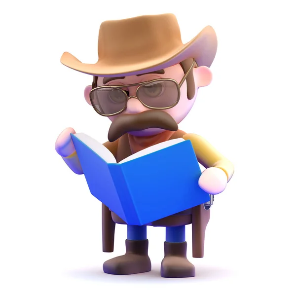 3d vaqueiro xerife lê um livro — Fotografia de Stock