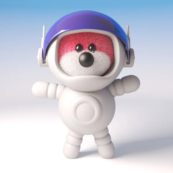 3d pink fluffy teddy bear cartoon character wearing a spacesuit, 3d illustration