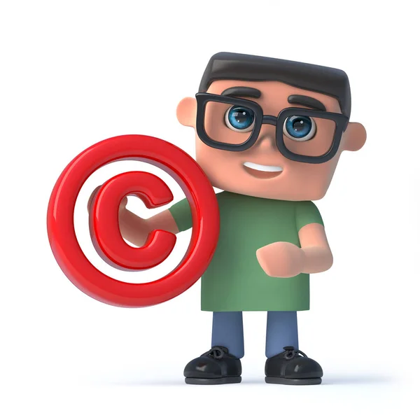 stock image 3d Boy in glasses holding a copyright symbol